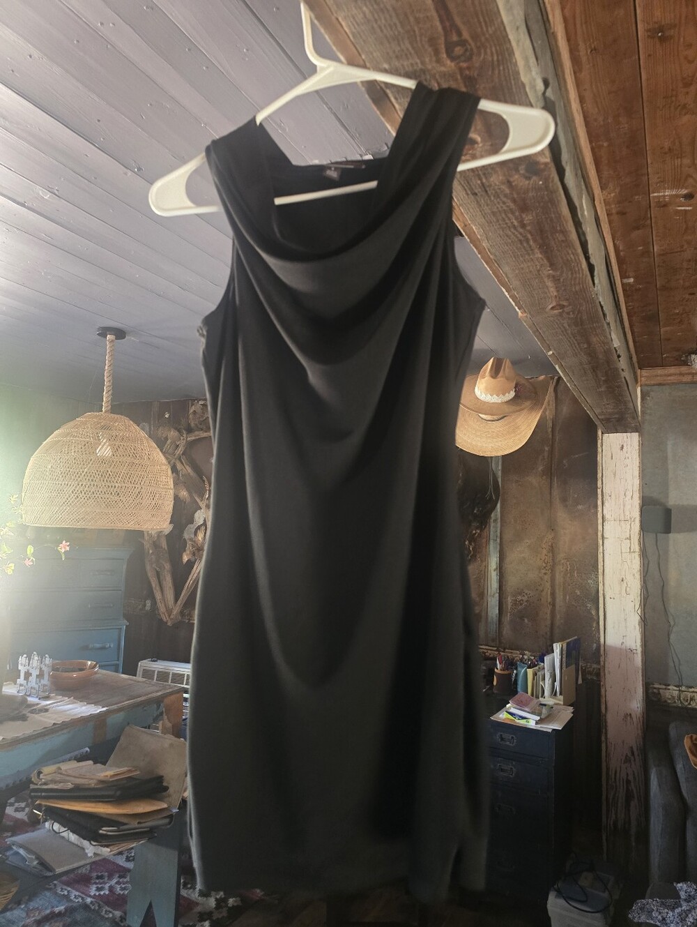 Dana Buchman Black Sleeveless Cowl-Neck Midi Dress